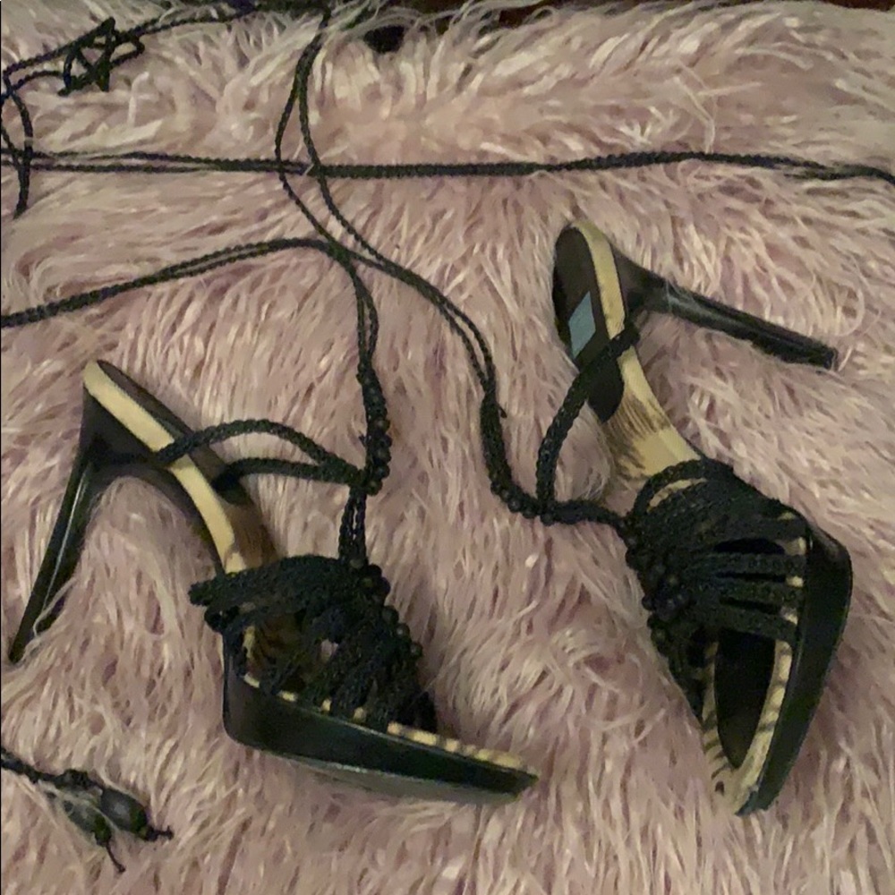 Goffredo Fantini lace up crochet heels